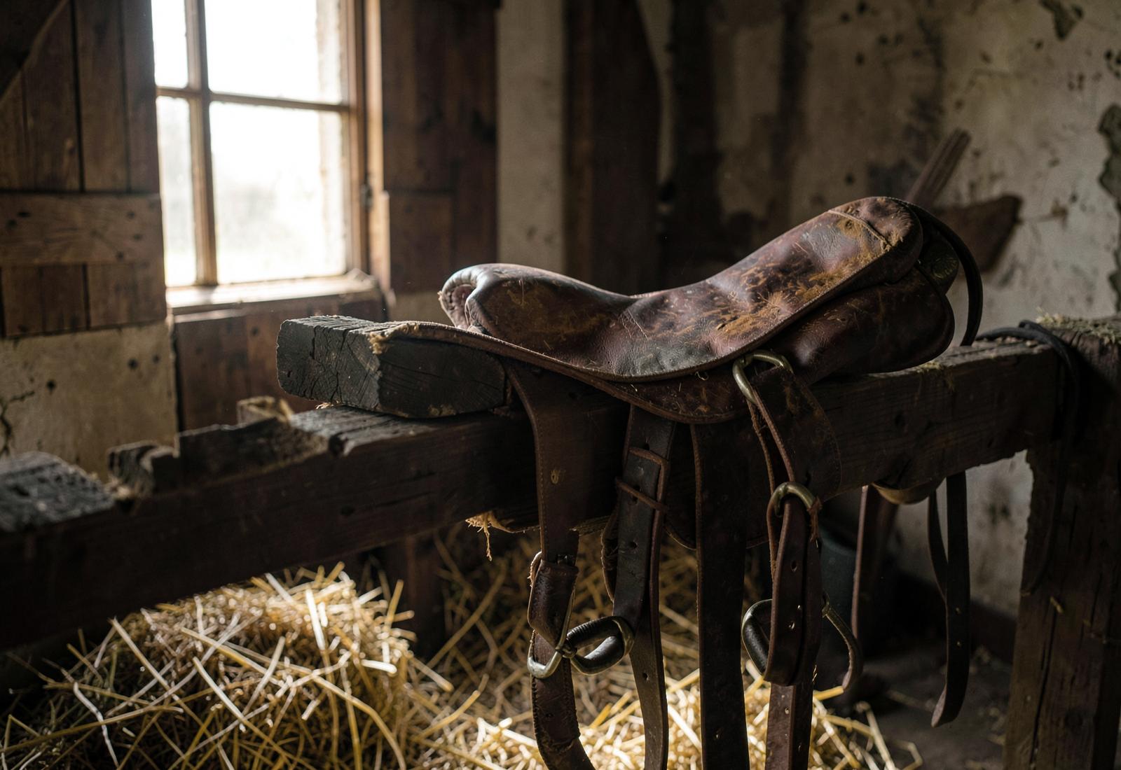 Leather saddle and bridle in a quiet Polish stable